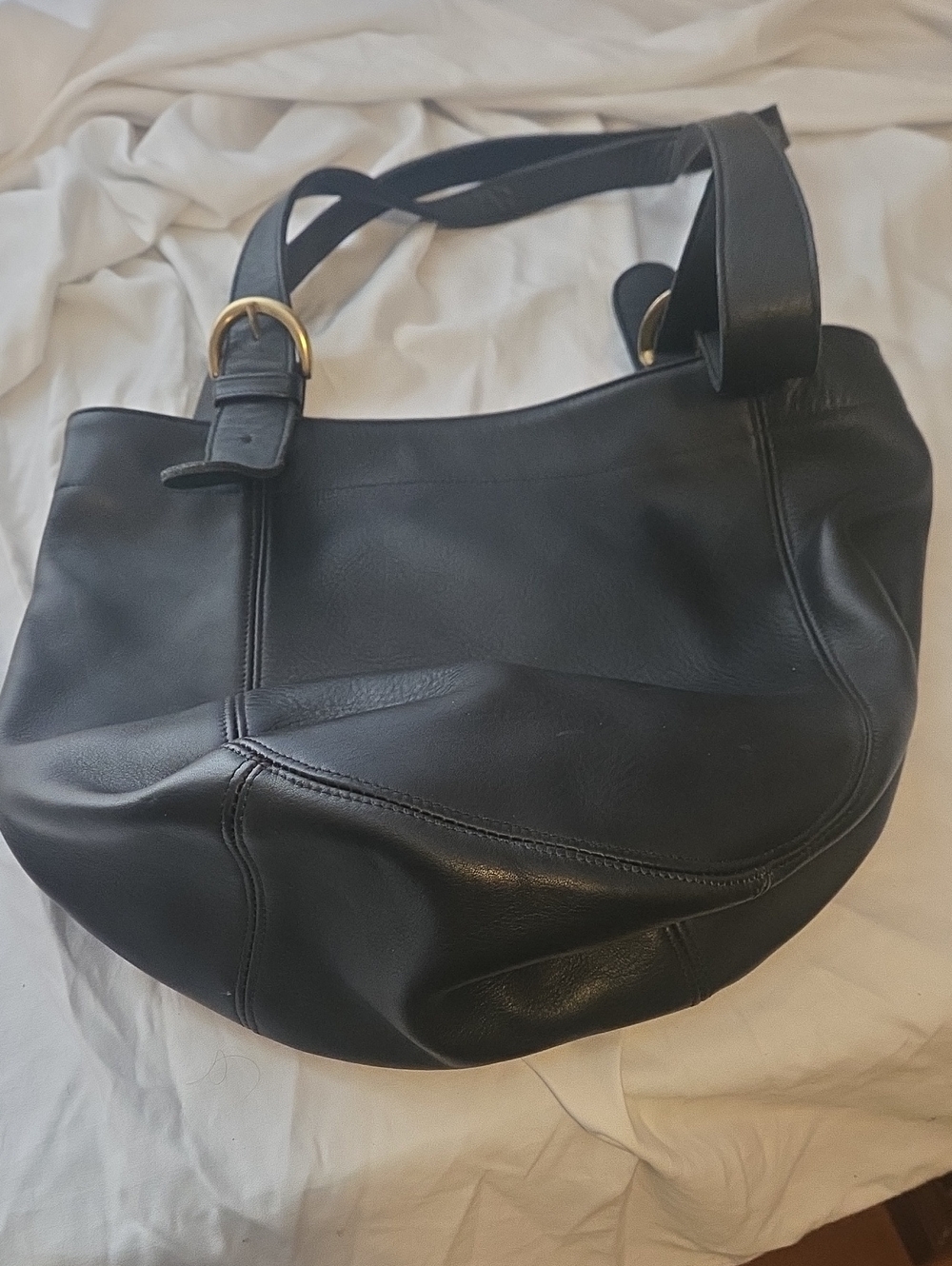 Source Unknown Black Leather Shoulder Bag with Gold Hardware